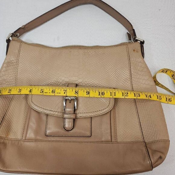 Coach Charlie Python Embossed Leather Tote Shoulder Bag Beige Zip Closure F31283 - Picture 11 of 13